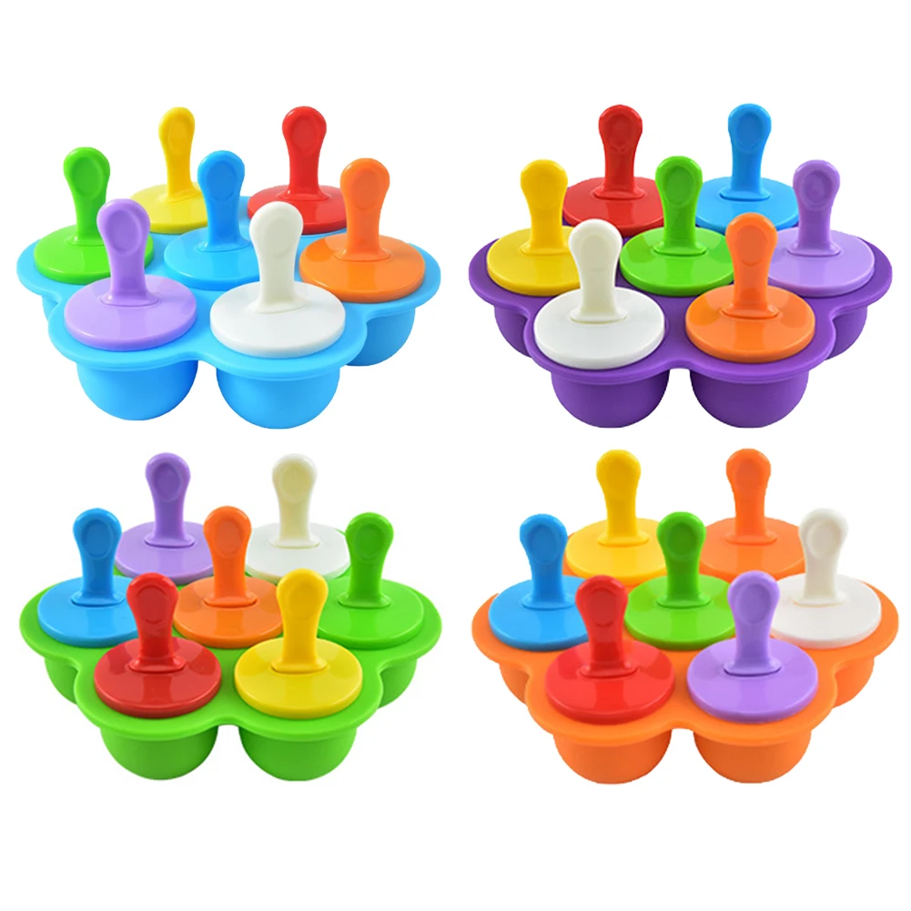 

Silicone Mini Ice Cream Ice Pops Mold DIY Portable Food Grade Ice Pop 7 Cavities Colourful Plastic Sticks Tool For Fruit Pudding