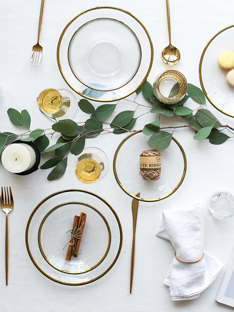 Прозрачная стеклянная Салатница с золотыми краями милая креативная