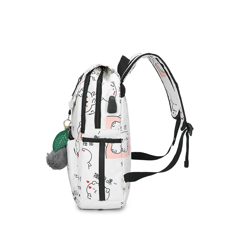 Canvas Backpack 3 Pcs Set Women School Bags Orthopedic Satchel for Girls Teenagers USB Charging Daily Travel Organizer Knapsack