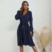 Robe de soirée à manches longues pour femmes, décontractée, col en v, taille haute, élégante, printemps automne, 2022  (3)