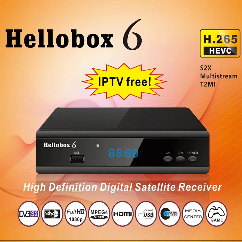 Приемник Hellobox6 H.265 HEVC спутниковый ресивер 1080P Поддержка мультипотока/T2MI ТВ