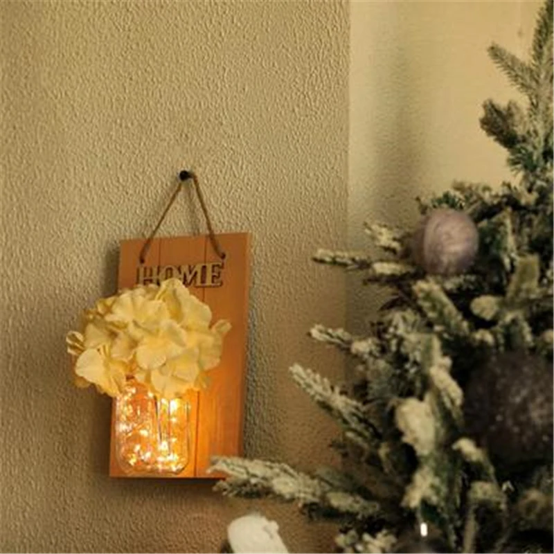 

Creative Wood Panel LED Mason Can Lantern Simulation Wood Panel Wall Lamp Retro Courtyard Light Free Shipping Wall Mounted Glass