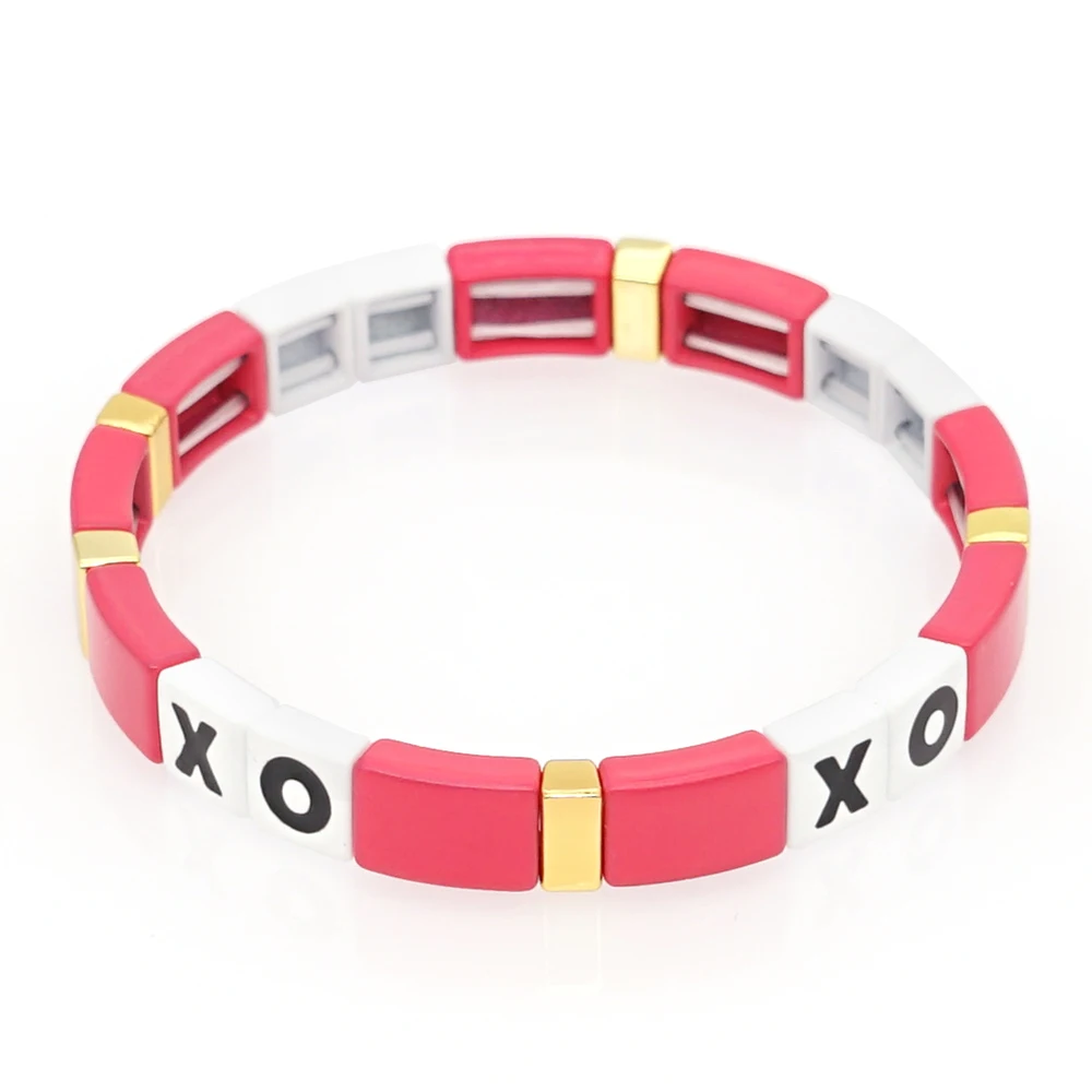 Женский браслет с бусинами Shinus розовый стрейчевый буквами Xo 2020|Браслеты шармами|