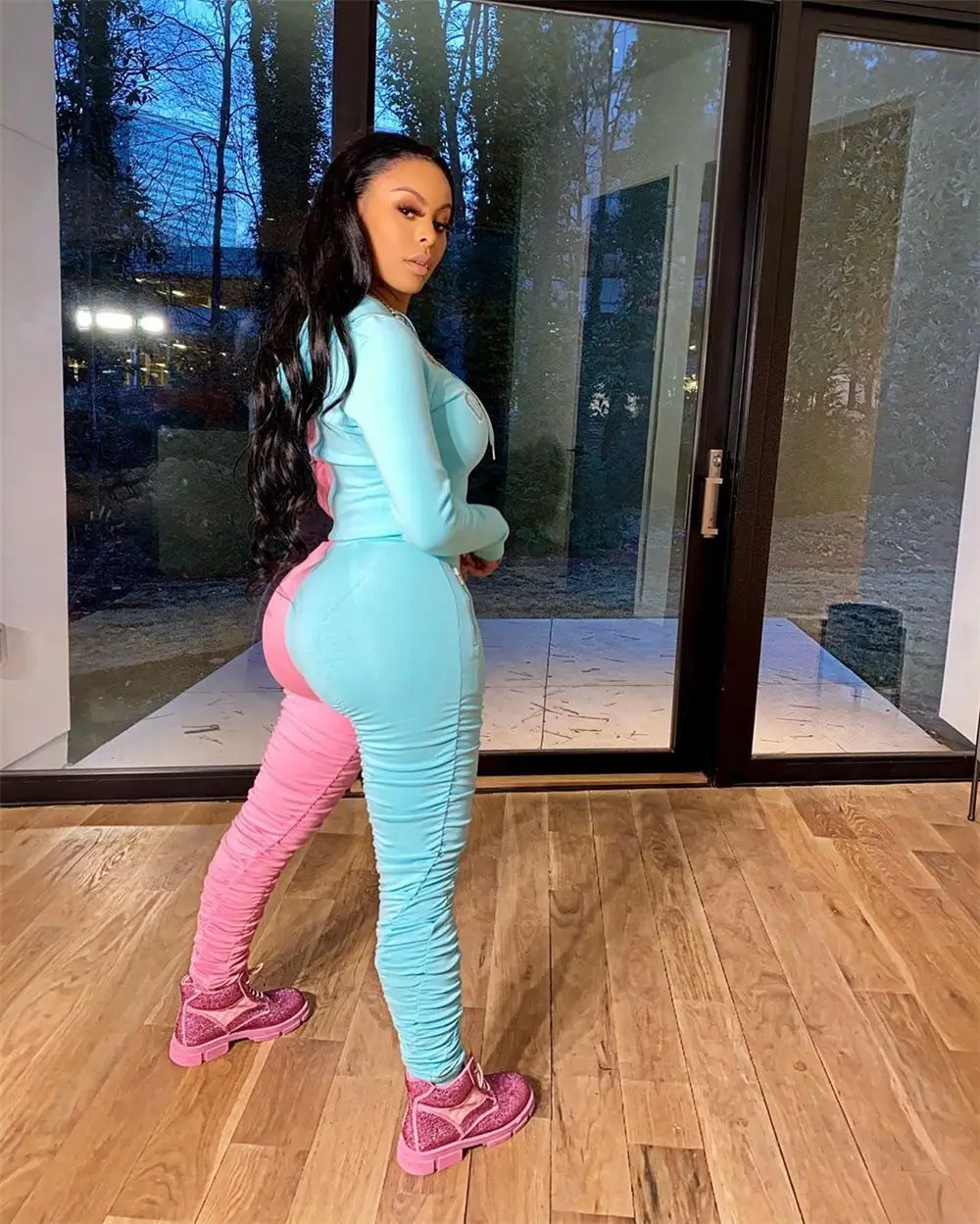 Женский спортивный костюм Wjustforu толстовка на молнии с капюшоном и брюки-карандаш