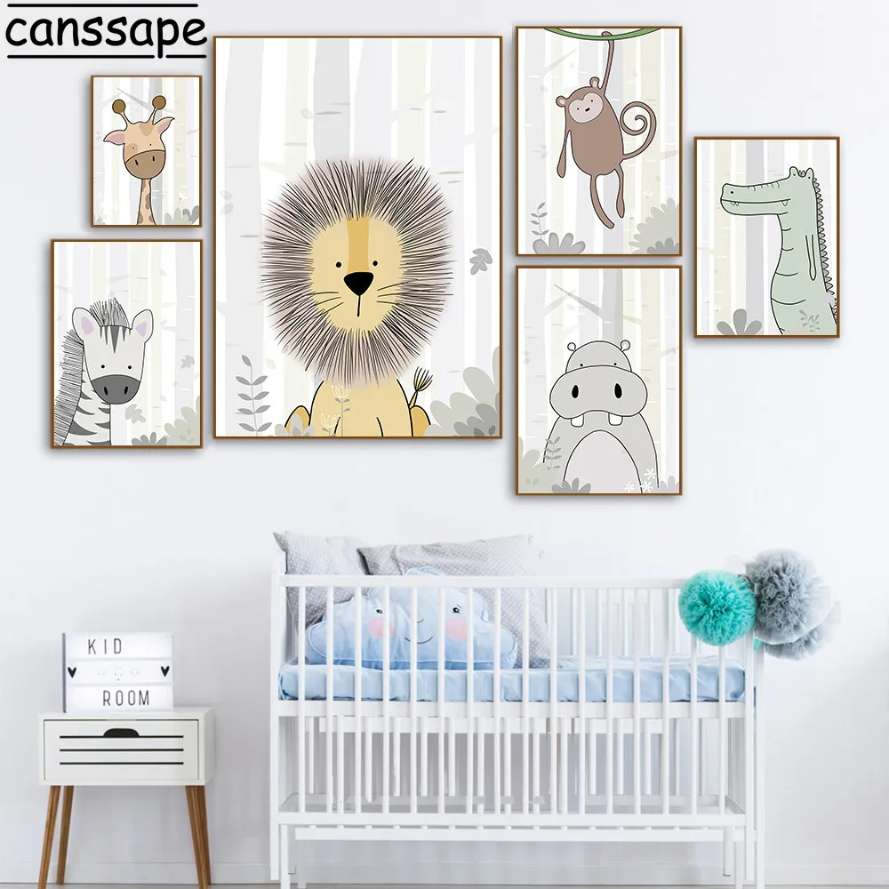 

Woodland Animals Poster Zebra Giraffe Lion Canvas Print Baby Nursery Wall Art Painting Nordic Wall Pictures Kids Room Decoration