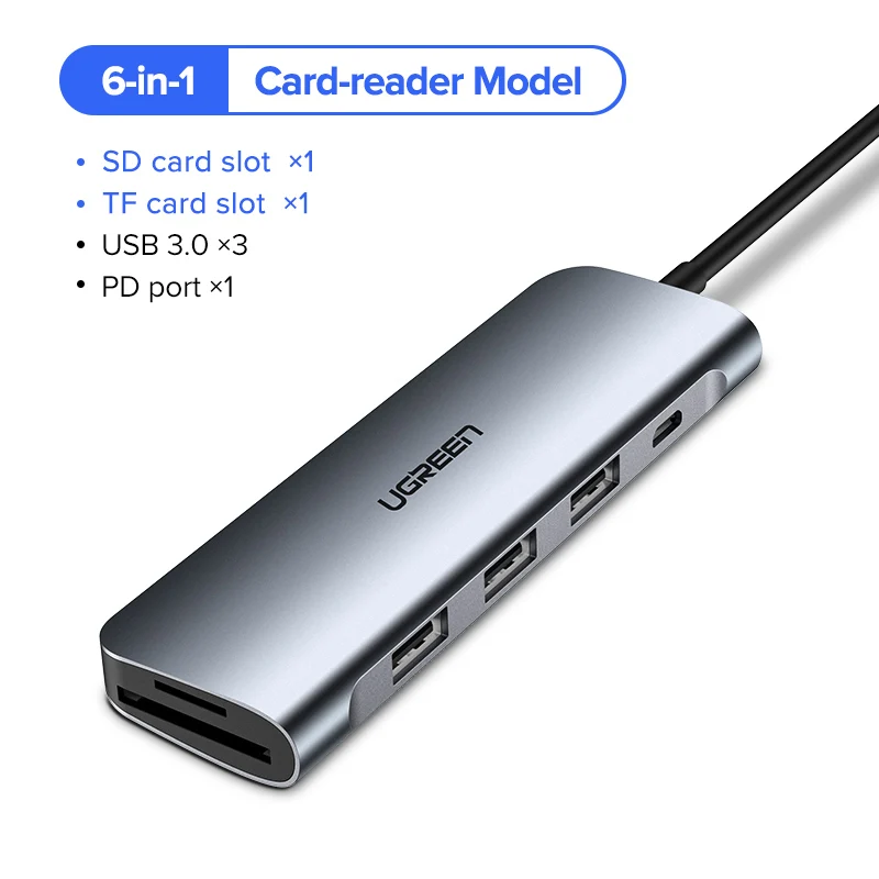 Ugreen USB C концентратор type C к Мульти USB 3,0 концентратор HDMI адаптер док-станция для MacBook Pro huawei mate 30 USB-C 3,1 разветвитель порт type C концентратор - Цвет: 6-in-1 SD TF-PD port