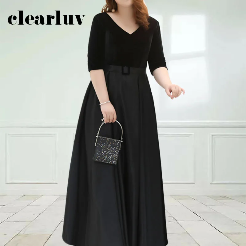 ТРАПЕЦИЕВИДНОЕ официальное черное платье DR1032 с коротким рукавом и V образным