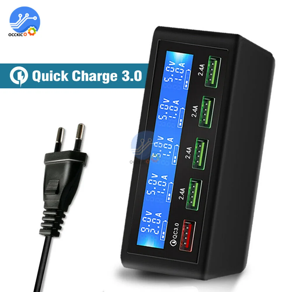 Зарядное устройство QC 3 0 с 5 USB портами и ЖК дисплеем|Зарядные устройства| |