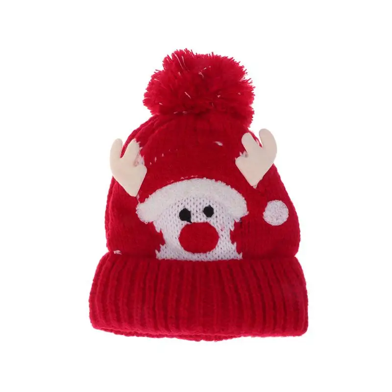 Детская шапка осенне зимняя с рисунком рождественского лося вязаная для волос