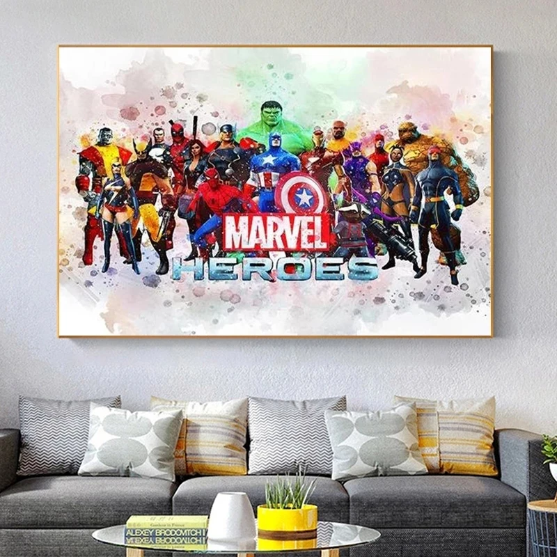 

Marvel Heroes Canvas Poster Watercolor Superheros Canvas Painting Print The Avengers Wall Art Poster Picture Kid's Room Decor