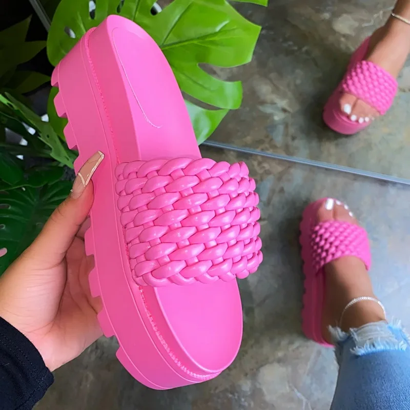 

Summer Slippers Fashion New Women Sandals Solid Color Open Toe Woven Sandals Heel Thick Sandals Outdoor Beach Women's Sandals