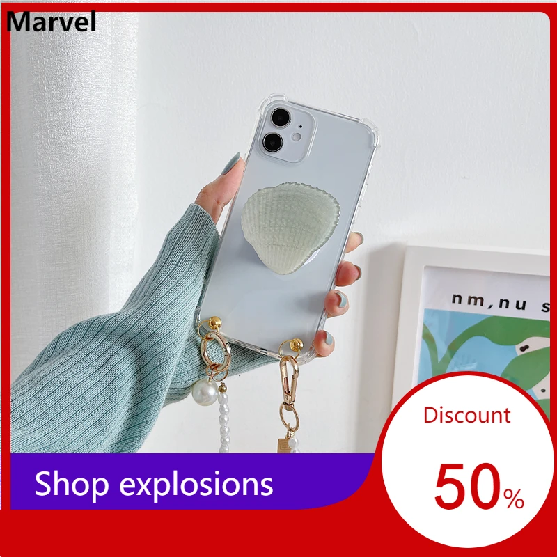 

Pearl Chain Phone Case For iPhone 11 Pro 12 Mini Max 7 8 Plus X XR XS Max SE 2020 Shell Stand Holder Soft Transparent Back Cover