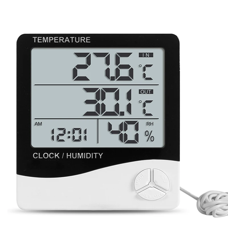 1pcs LCD Digital Temperature Humidity Meter Indoor Outdoor Hygrometer Thermometer C/F Weather Station With Alarm Clock Function