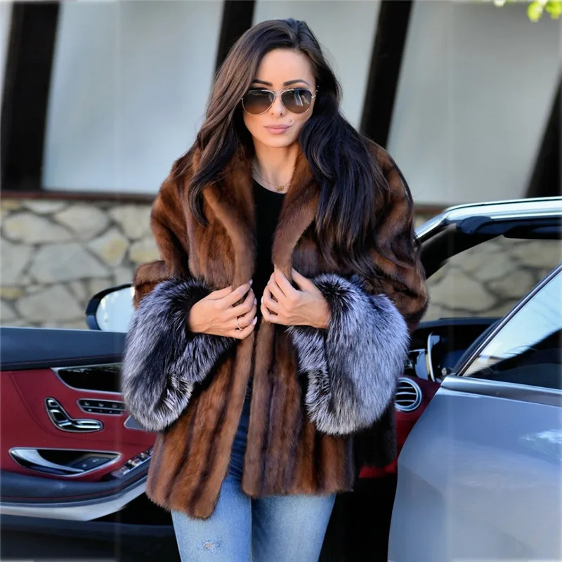

Medium Length Natural Mink Fur Jacket Women Winter New High Street Casual Woman Real Mink Fur Coat Turn-down Collar Overcoat