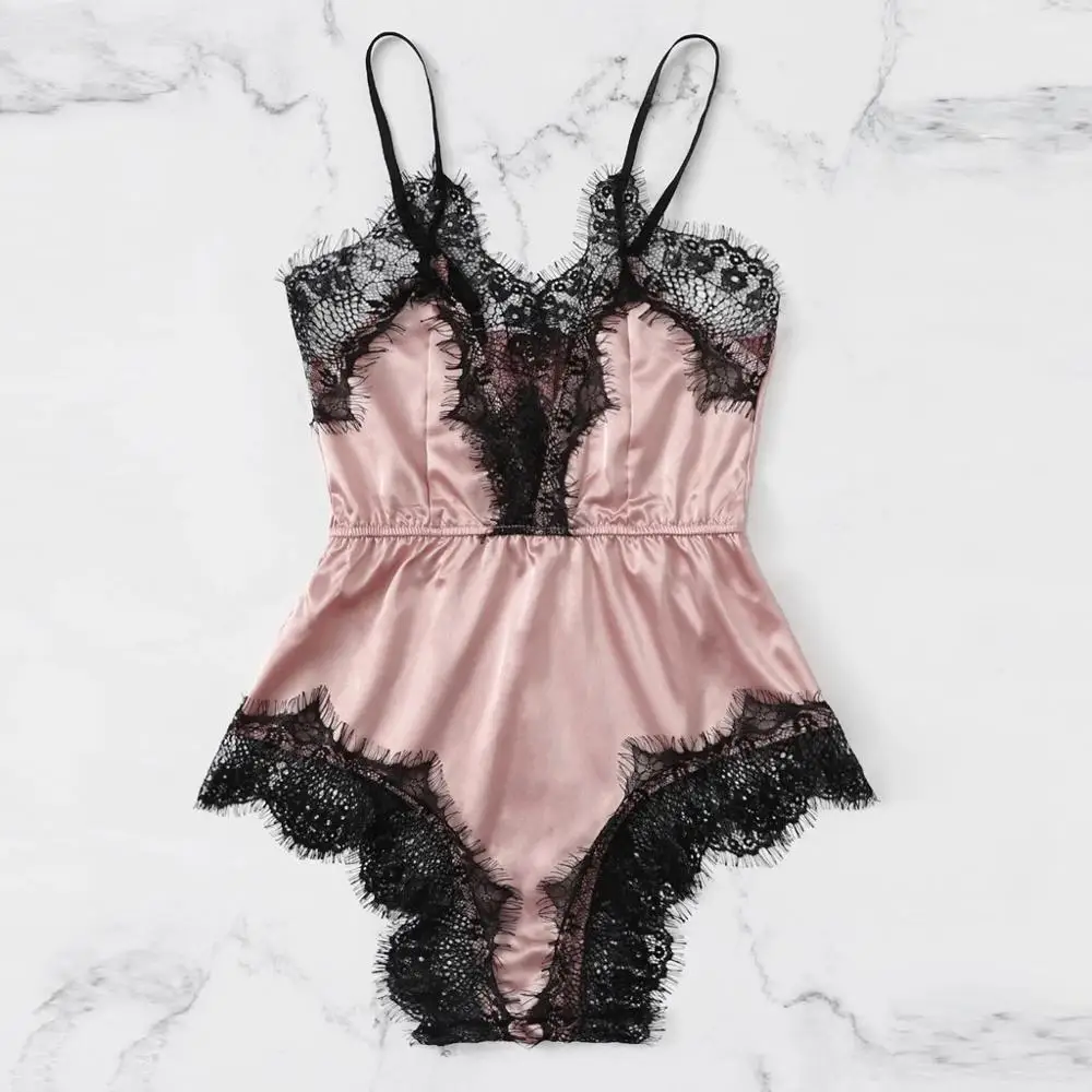 Женское атласное кружевное сексуальное нижнее белье цельное летнее женское боди