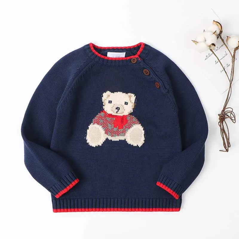 Children's Sweater Cartoon Bear Girls And Boys Kint Sweaters Autumn Winter Baby Warm Wool Tops for Kids Clothes pullover | Детская