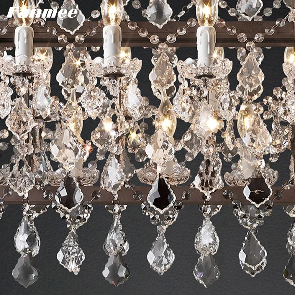 19th C. Прямоугольная светодиодный ная люстра Rococo из железа и хрусталя винтажный