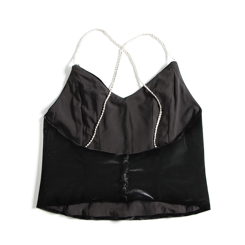 TWOTWINSTYLE черный жилет с вырезом на спине для женщин Лоскутная Алмазная майка Жилеты женские винтажная Осенняя модная новая одежда