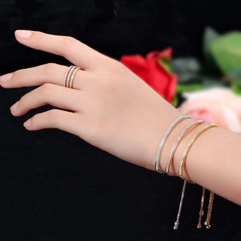 

Adjustable Bracelet Bangle for Women Captivate Bar Slider Brilliant CZ Rose Gold Color Jewelry Bracelets for Women Gifts