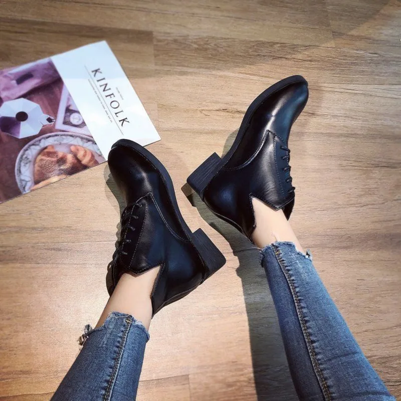 

retro thick-heel lace-up short boots women's shoes British style short boots ins women Boots Women Martin boots