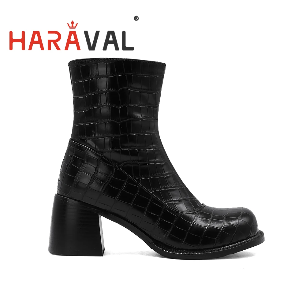 

HARAVAL Women Rounded Toe Thick Heel Ankle Boots Fashion Punk Cute Y2K Shoe Black Winter Autumn Shoes For Lady PU Plus SizeE192L