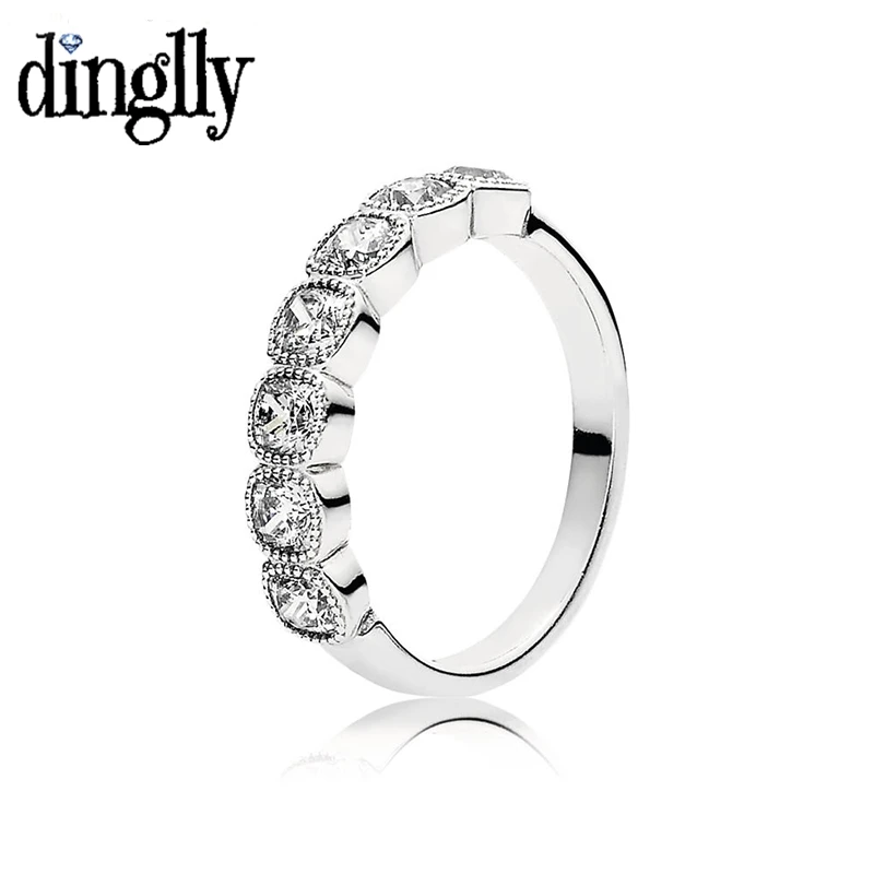 

Dinglly Fashion Shiny Crystal Ring For Female Women Wedding Anniversary Silver Color Ring Couples Lover Gift Jewelry