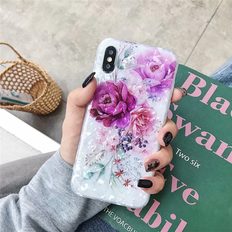 Блестящий Мраморный чехол для iphone 11 с цветочным узором глянцевый силиконовый
