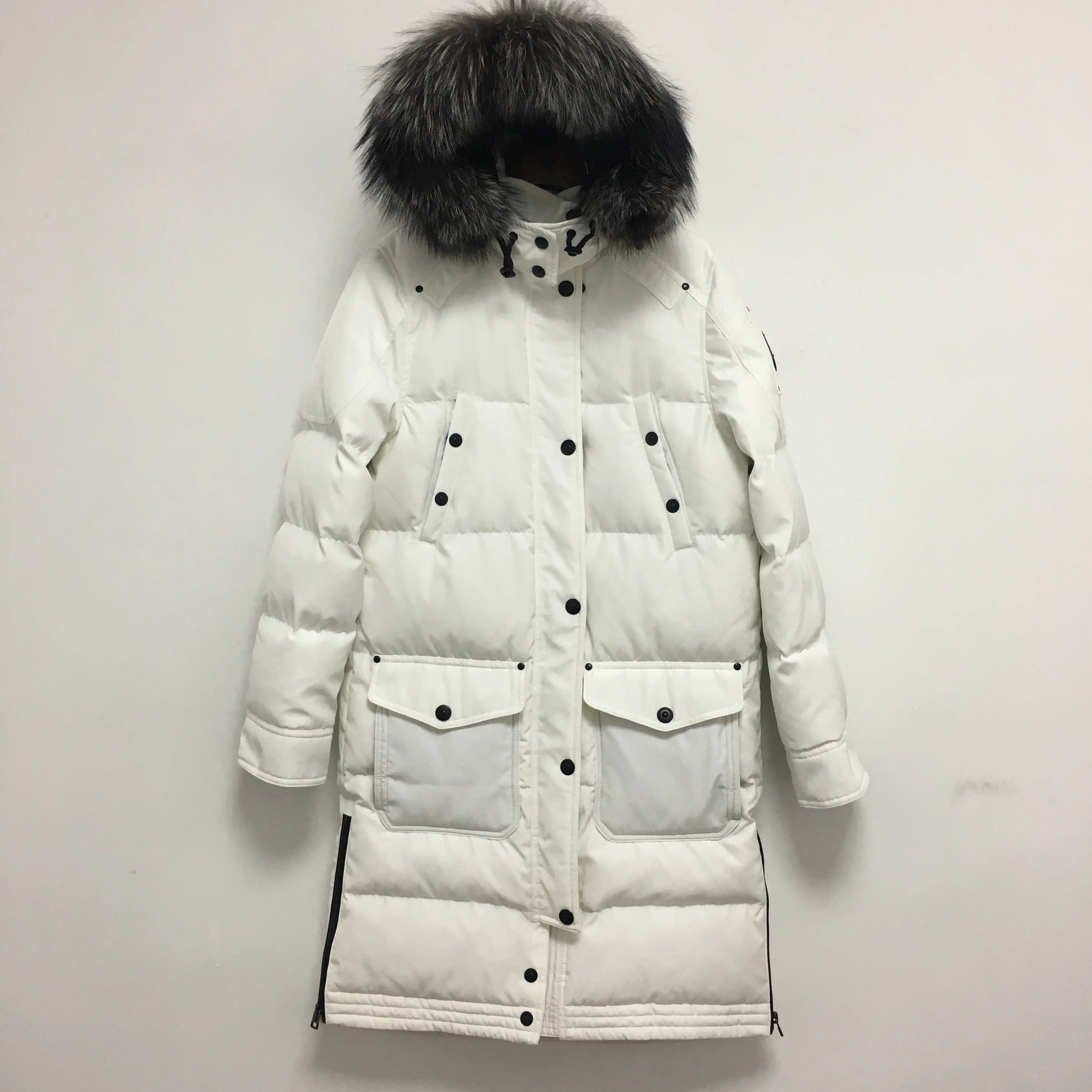 Белый длинный Европейский горячий дизайн Серебряный худи лиса зимний пуховик