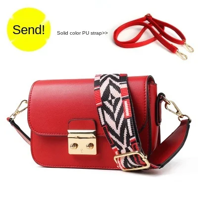 

Summer New Style Lock Small Square Bag Wide Shoulder Strap Small Bag Single Shoulder Messenger Portable Lady Small Bag