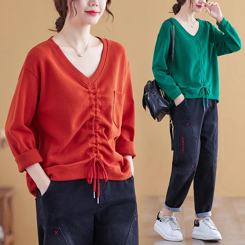 

Женский свитшот с регулируемым шнурком Artsy, классический уникальный облегающий Повседневный пуловер с карманами в стиле ретро