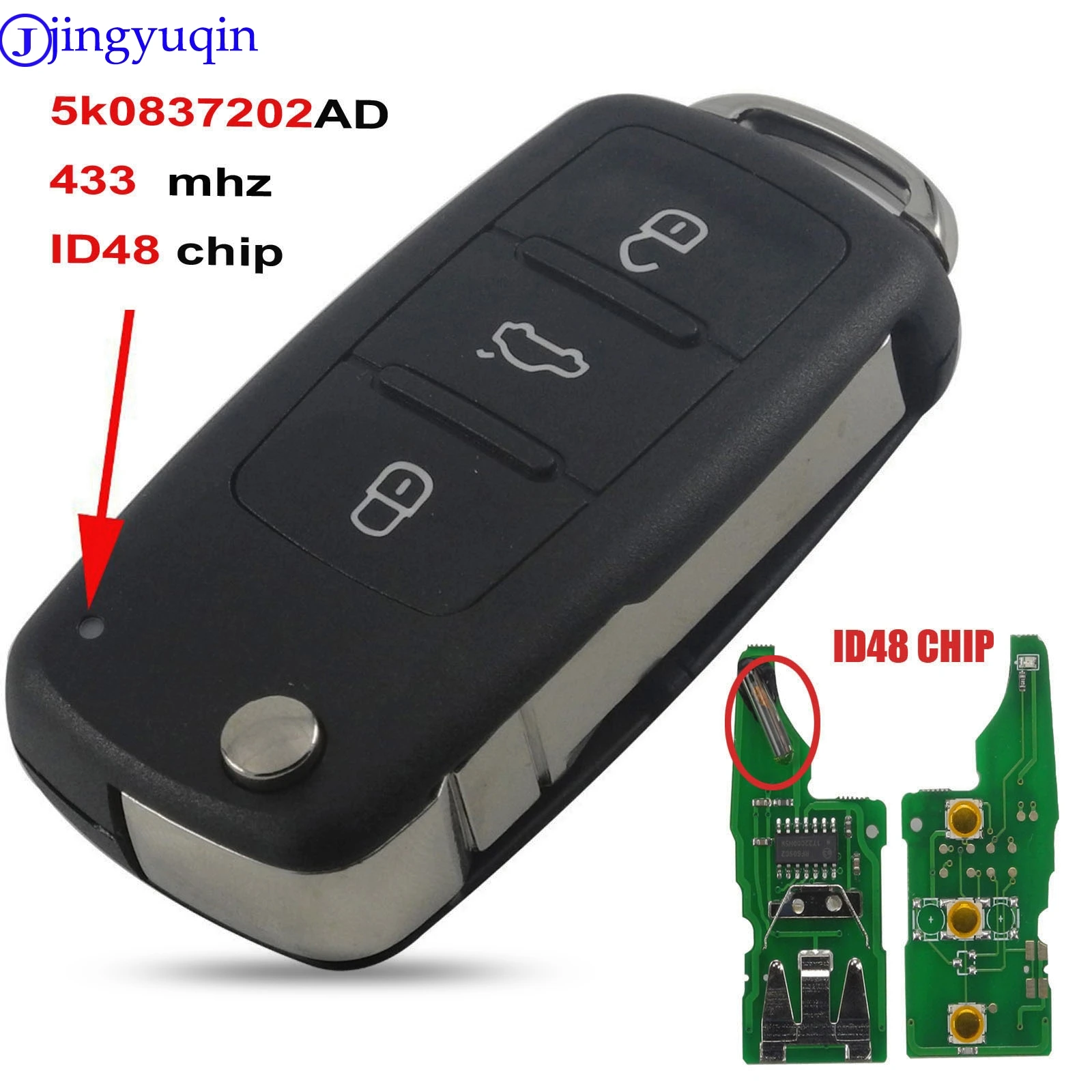 Jingyuqin 10p 434 МГц с ID48 чипом 3B дистанционный ключ для VW Volkswagen GOLF PASSAT Tiguan Polo Jetta Beetle Hella