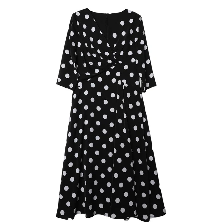 

2021 spring and summer women's long dress commuter ol print V-neck slim new dress