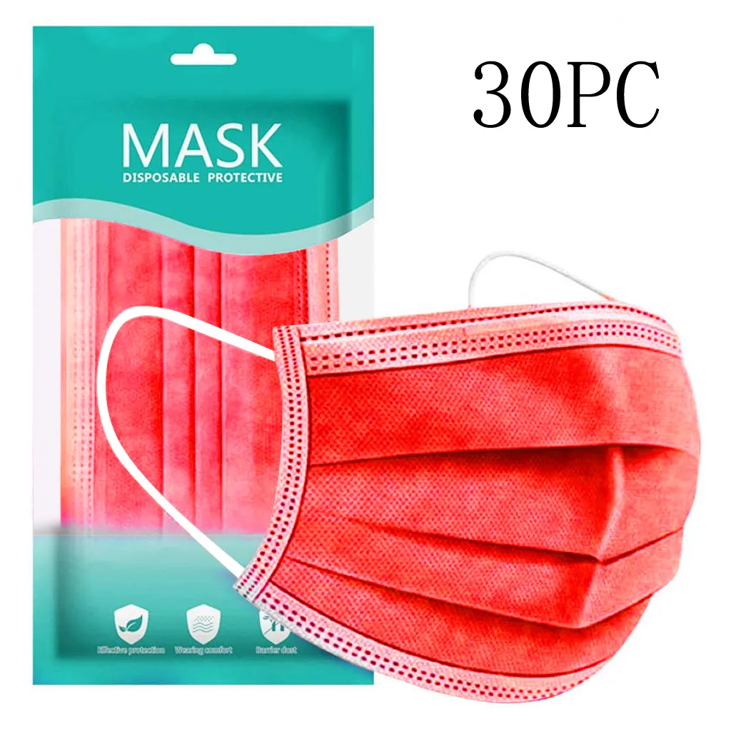 

10-200pcs Disposable Non-woven 3-layer Filter Mask Red Personal Mouth Face Mask Adult Breathable Ear Loop Mask Mascarilla