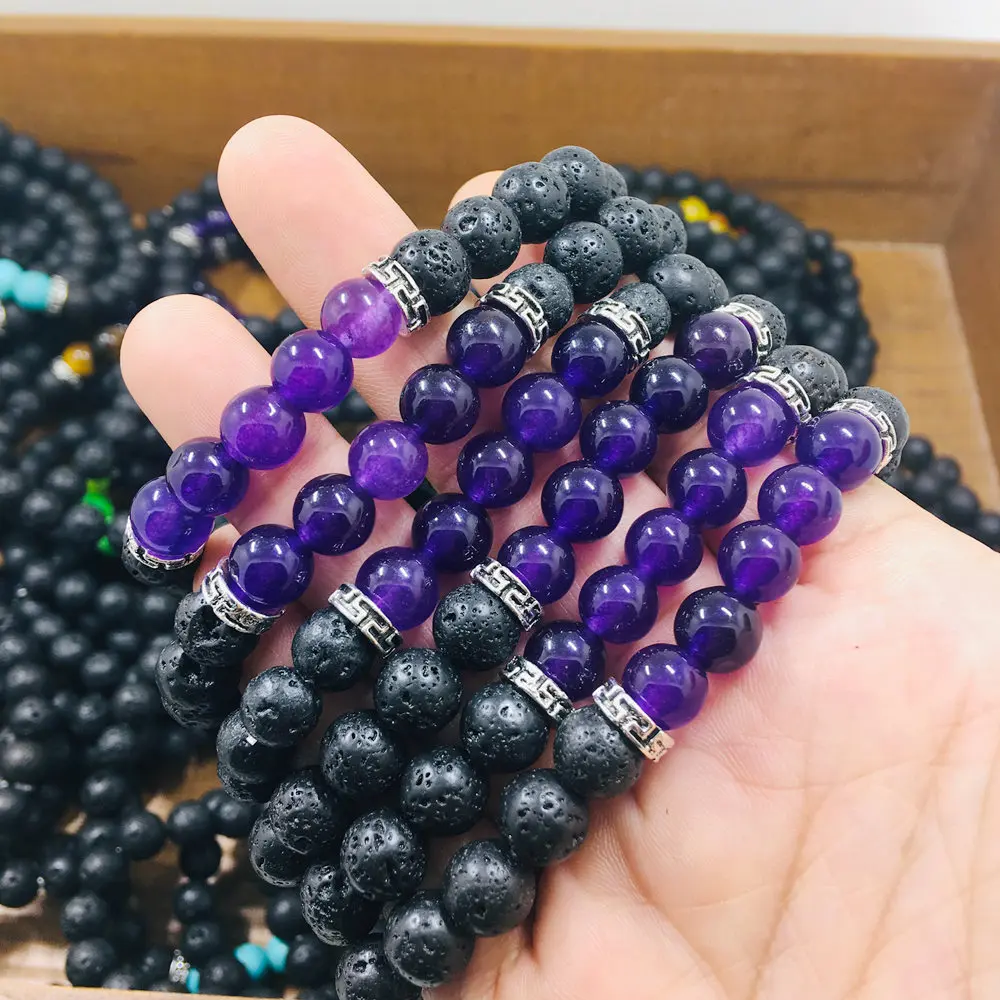 4. PURPLE 14 шт. новые браслеты чакра Йога внутренний браслет мира дружбы вулканическая порода натуральный камень браслеты парный браслет черный браслет - Окраска металла: 4. PURPLE