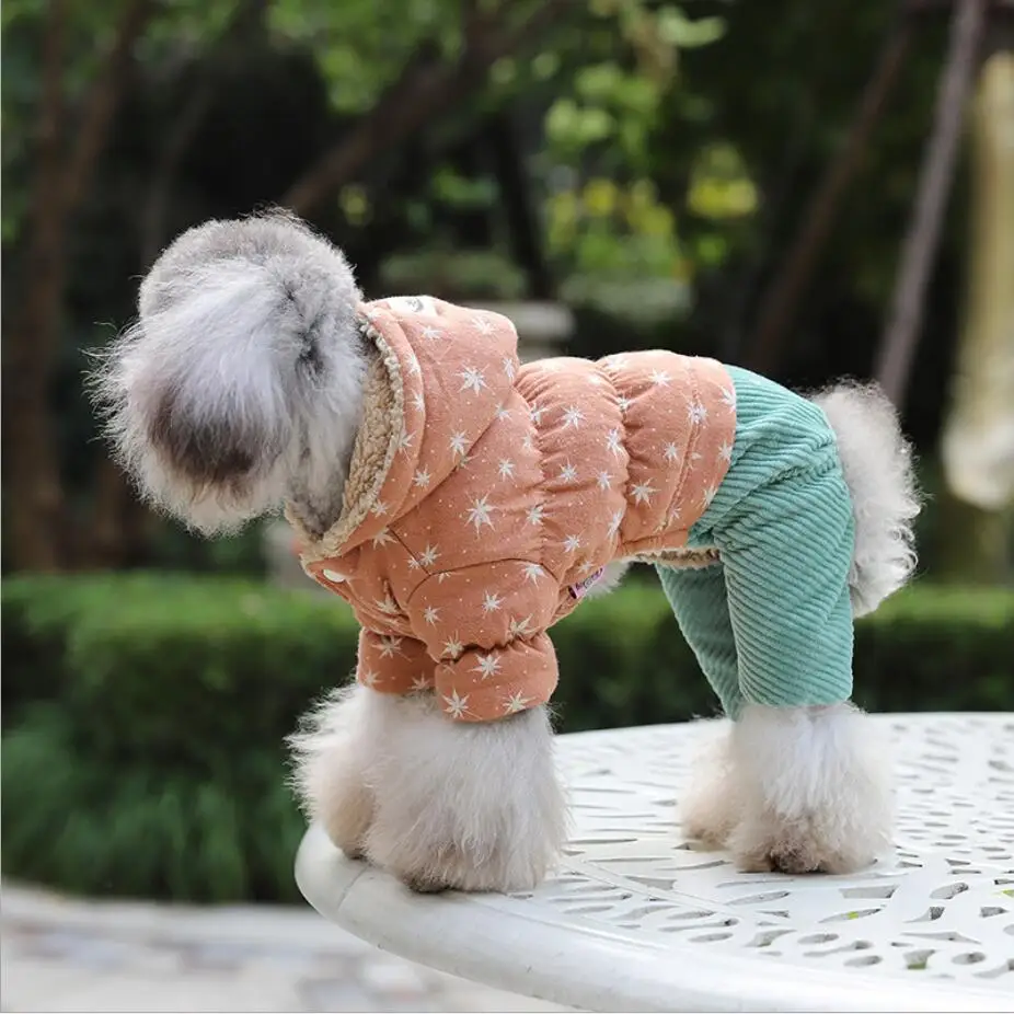 Теплый флисовый комбинезон для собак зимняя одежда со звездами вельветовый