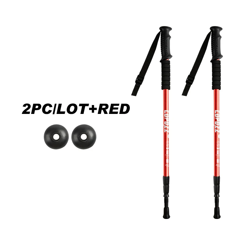 Одна пара походные анти-шоковые трости телескопические треккинговые палки ультралегкие трости с резиновыми наконечниками протекторы - Цвет: red