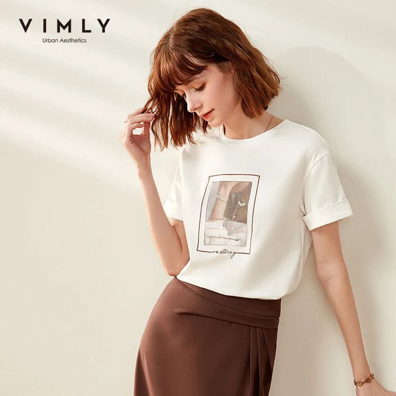 Vimly 2020 летняя хлопчатобумажная женская футболка с винтажным принтом