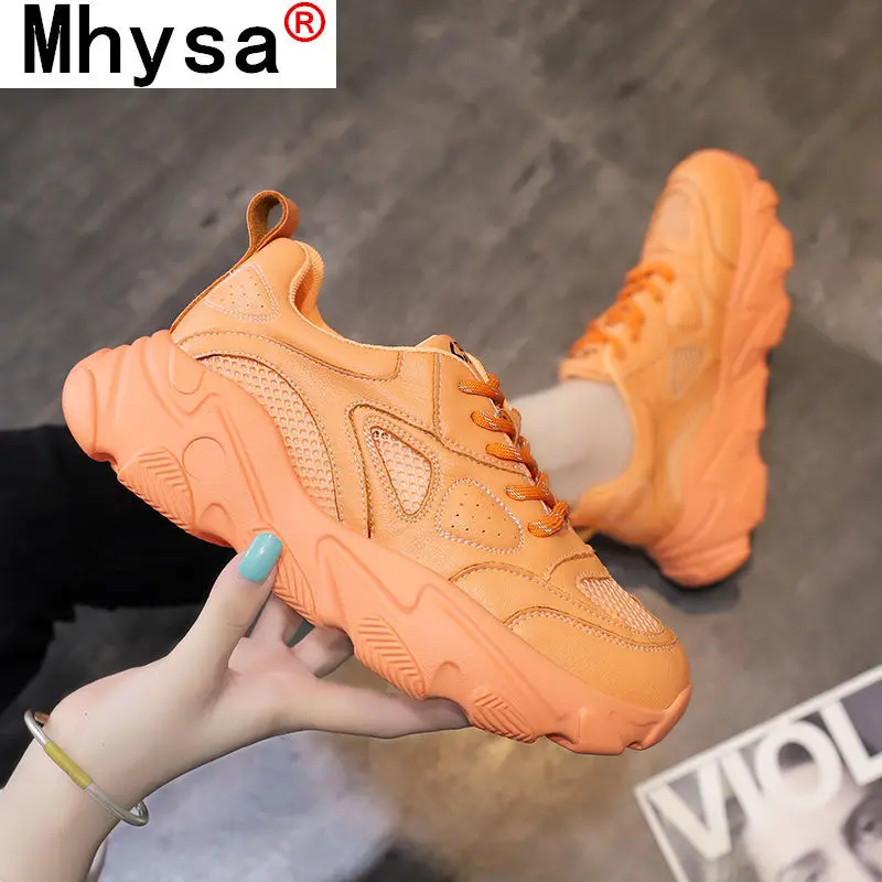 

New Women's Sneakers 2021 Spring Women Low-heeled Lace-up Casual Shoes Fashion Mesh Breathable Women Vulcanized Shoes Dad Shoes