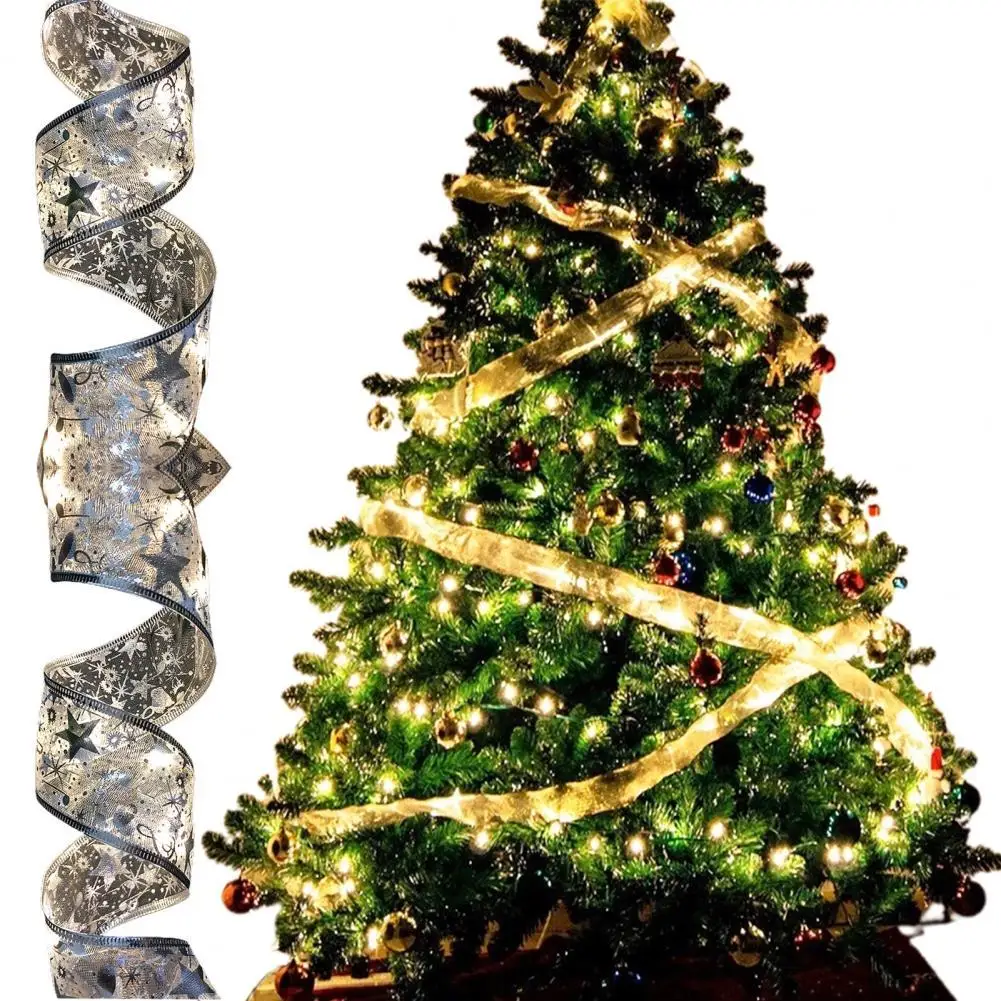 

1 Roll Christmas Ribbon Xmas Elements String Light Design Waterproof Tear-Resistant Fabric Fairy String Lights Party