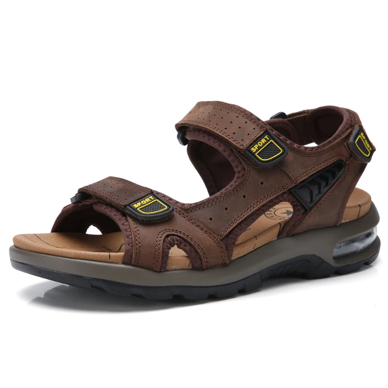

New Fashion Summer Shoes Plus Size 38-46 Cow Leather Men Sandals Mens Casual Shoes Non-slip Rubber Soles Beach Shoes *