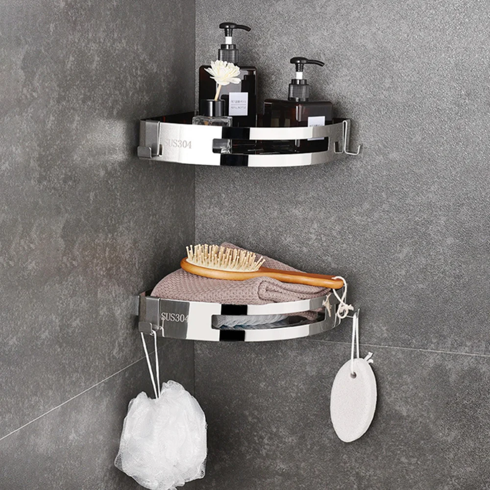 

2pcs Portable Bathroom Shelf Kitchen Drilling Bathroom Tripod with Hooks