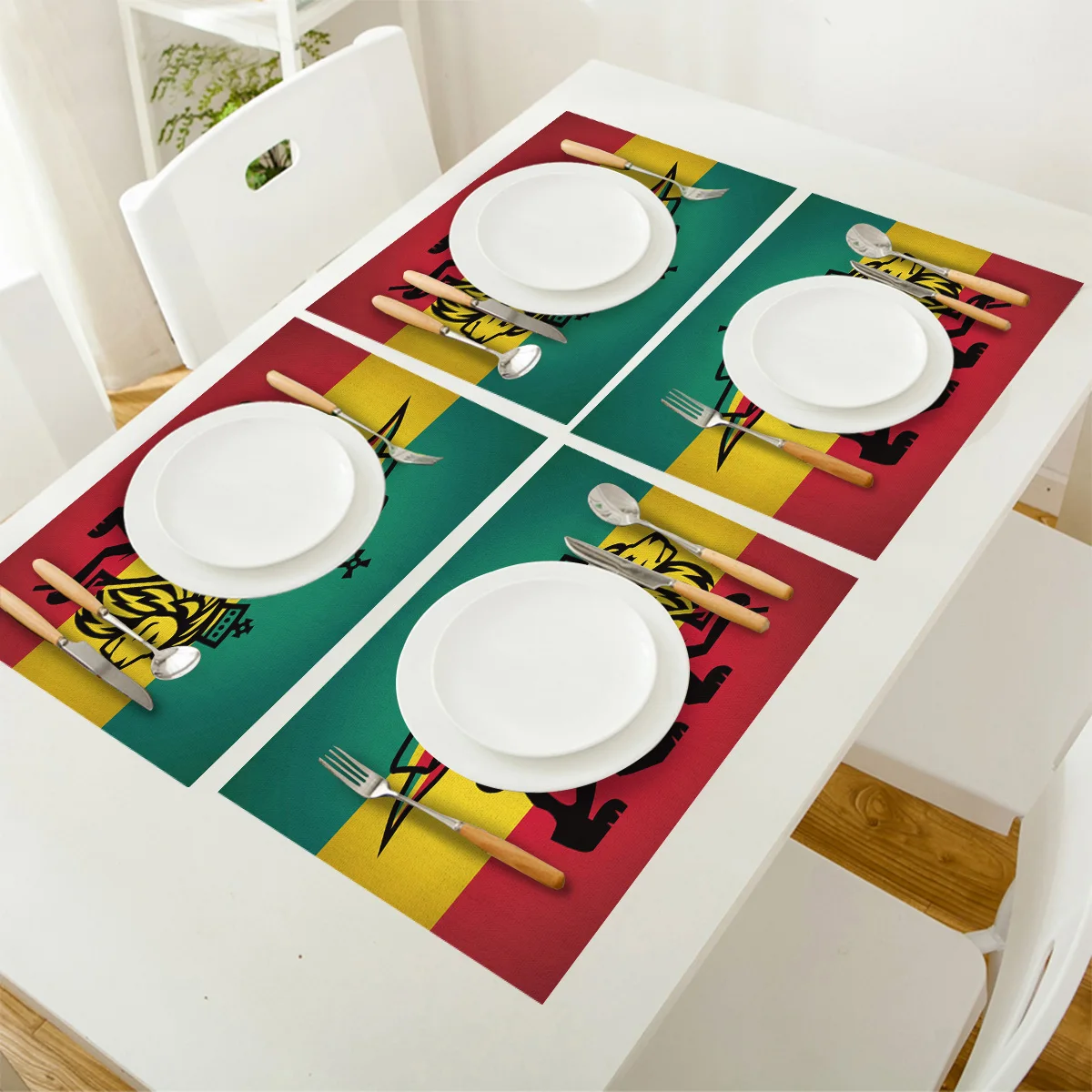 4/6 шт набор плетеные Коврики на стол иудейский Лев с растафари флаг Король