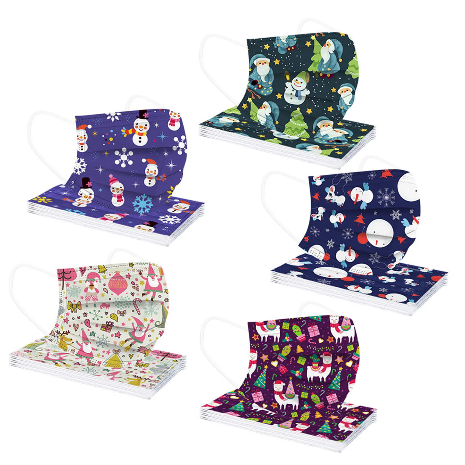 

50pcs Adult & Children Color Printing Santa Snowman Disposable Protective Mask 3-layer Non-woven Protective Face Mask Mascara