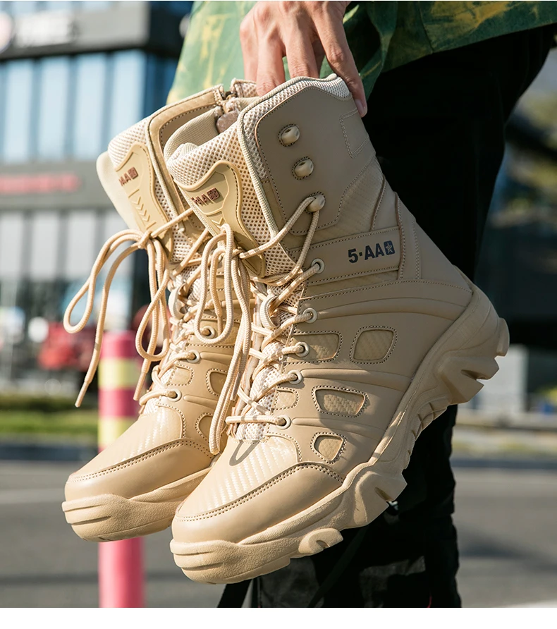 Boots Men Boots Leather Ankle Lace up Military boots Outdoor work Light fashion Moto Black Boots