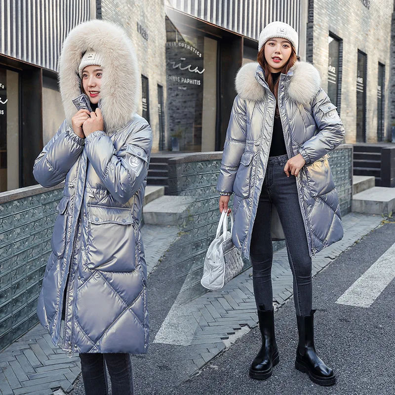 

2022 Cotton Padded Bright Face Parka New Winter Coat for Women Down Winter Jacket Women Thick Warm Parkas Female Outerwear