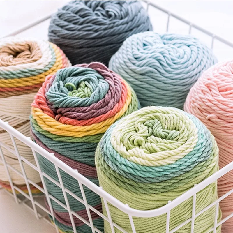 100g 193M Rainbow segment dyed yarn 5 Strand wool DIY Handmade knitted Baby sweater hat Scarf sofa cushion Cake | Дом и сад