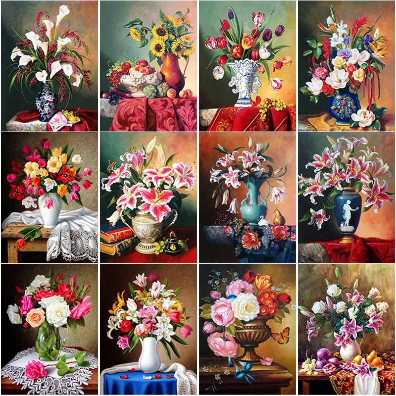 

New 5D DIY Diamond Painting Vase Cross Stitch Full Square Round Drill Fresh Flower Diamond Embroidery Home Decor Manual Art Gift