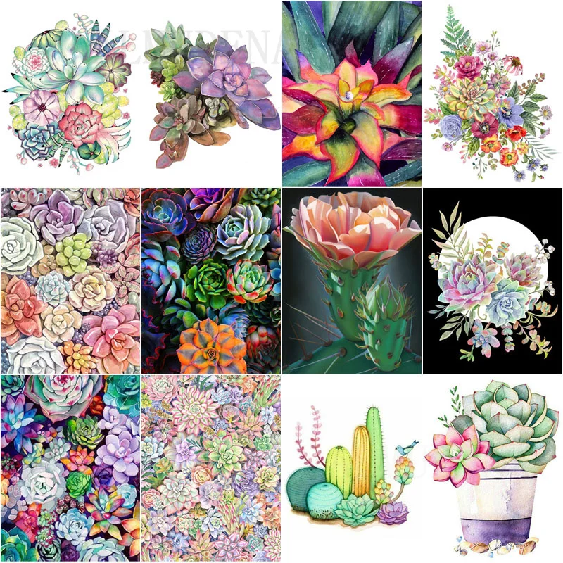 

Plant Succulent Watercolor 5D Diamond Painting Cross Stitch Set Painting Home Decoration Square Diamond Round Diamond
