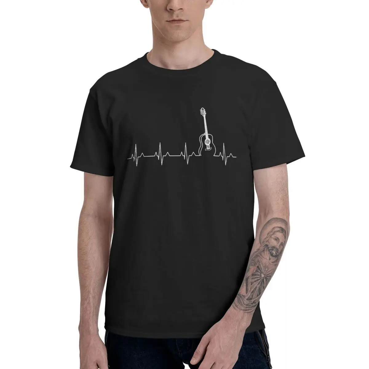 

GUITAR SHIRTGUITAR HEART BEAT SHIRT T Shirt 100% Cotton Round Neck Men T Shirts Short Sleeve Oversized Casual Tee Hoodie EU Size