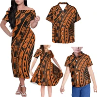 hycool polynesian tribal samoan family matching outfits off shoulder brown dress for mother and daughter custom teenage clothes